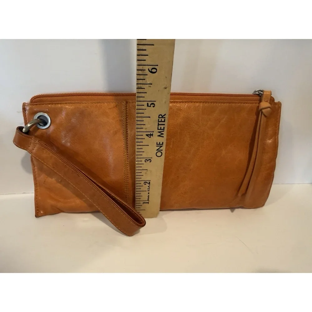 HOBO The Original Orange Leather Wristlet Clutch Bag Geometric Lining Grommet